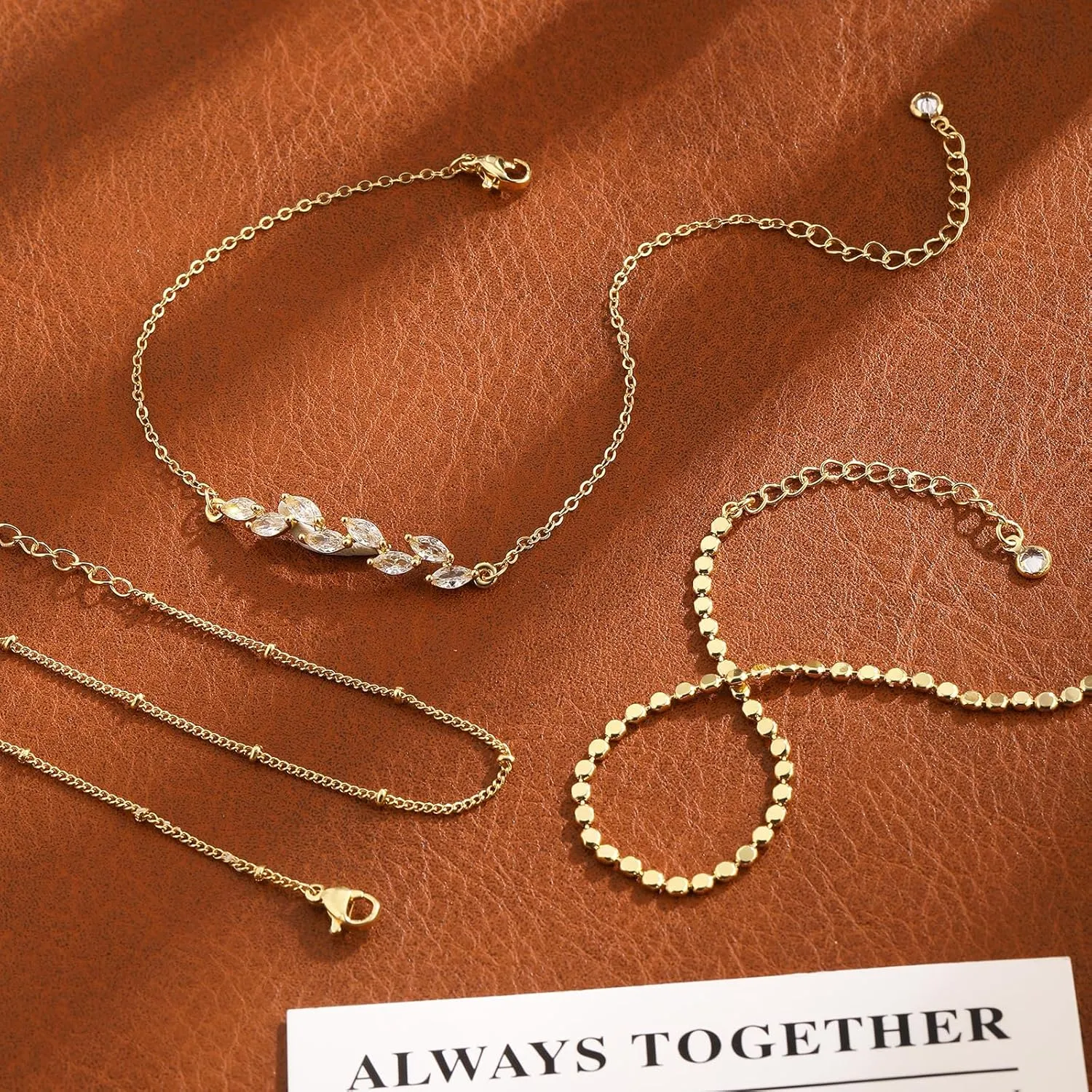 Ankle Bracelets for Women 14K Real Gold Silver Plated Ankle Bracelets Waterproof Heart Beads Rope Satellite Anklets Set Adjustable Layered Anklet Bracelets No Tarnish Summer Beach Jewelry Gift