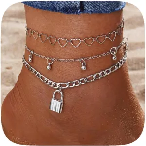 Ankle Bracelets for Women Gold Plated Anklets Layered Charm Waterproof Ankle Bracelets Set Jewelry Gift for Girls