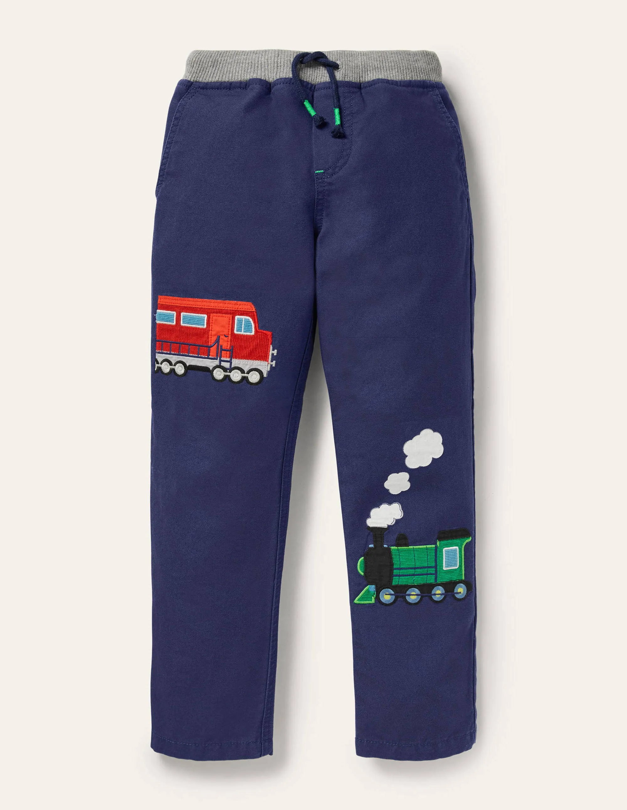 Appliqué Pull-on Trousers-Starboard Blue Trains