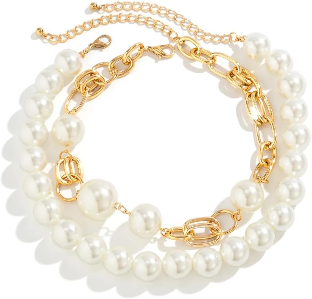 Artificial Pearl Necklaces For WomenWhite Big Pearl Layer Silver Necklace Beaded Trendy Heart Dainty Statement Cute Wedding Simple Bride Jewelry For Women