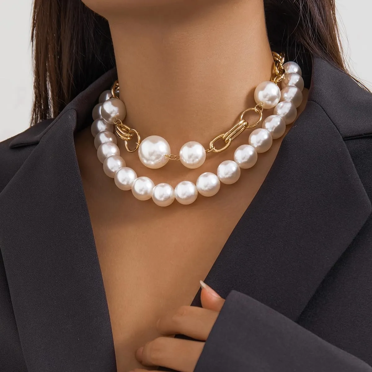 Artificial Pearl Necklaces For WomenWhite Big Pearl Layer Silver Necklace Beaded Trendy Heart Dainty Statement Cute Wedding Simple Bride Jewelry For Women