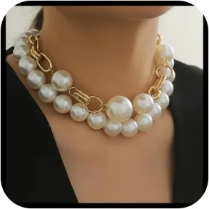 Artificial Pearl Necklaces For WomenWhite Big Pearl Layer Silver Necklace Beaded Trendy Heart Dainty Statement Cute Wedding Simple Bride Jewelry For Women