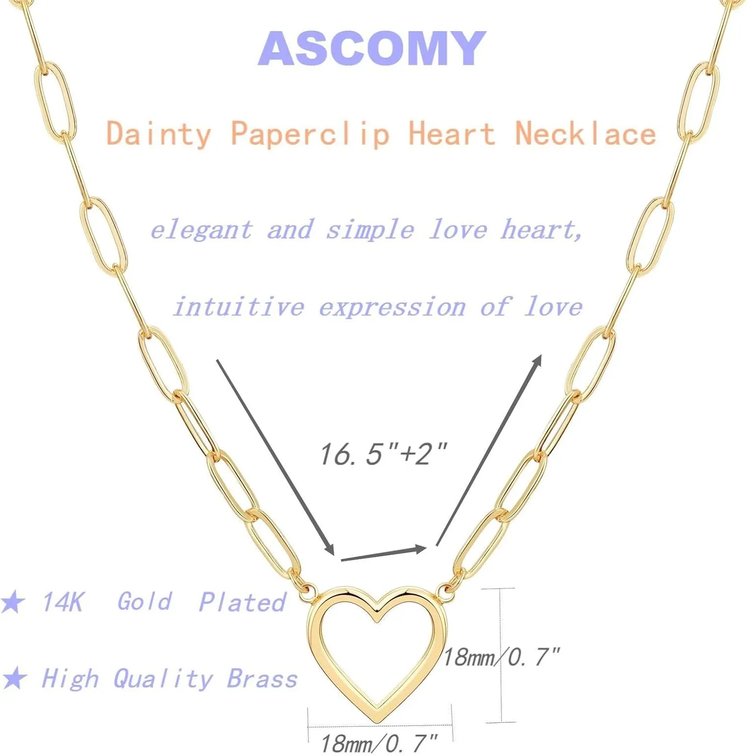 ASCOMY Dainty Gold Necklace for Women 14K Gold Plated Necklaces for Her Delicate Love Heart Necklace Heart Pendant Necklace Cute Necklaces Festival Jewelry Gift for Women