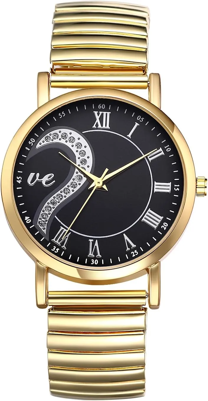 Avaner Elastic Strap Couple Watches: Stretch Band His and Her Analog Quartz Stainless Steel Bangle Wrist Watches for Men Women