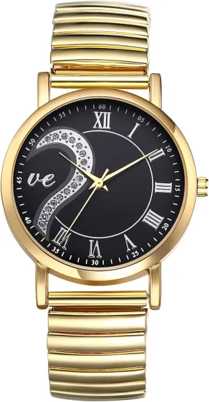Avaner Elastic Strap Couple Watches: Stretch Band His and Her Analog Quartz Stainless Steel Bangle Wrist Watches for Men Women