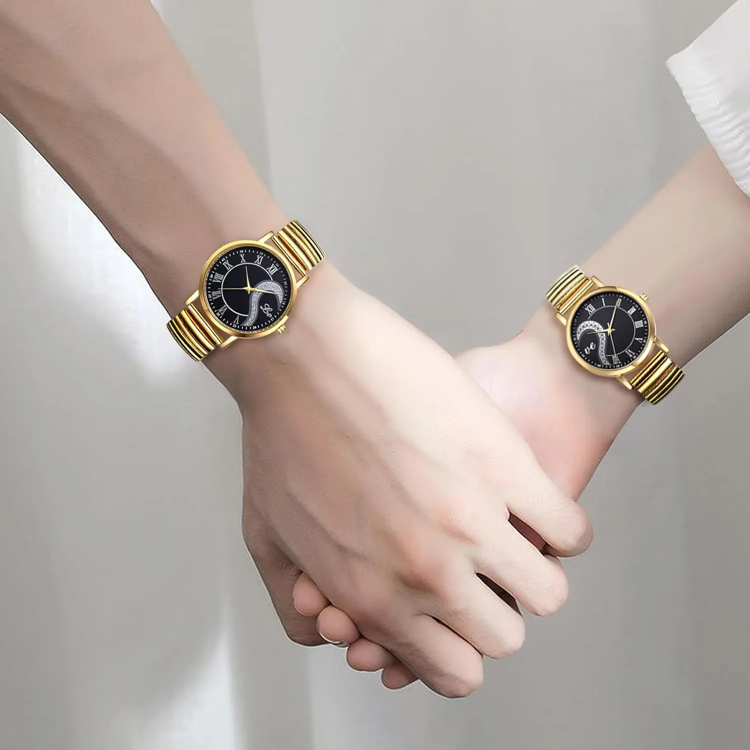 Avaner Elastic Strap Couple Watches: Stretch Band His and Her Analog Quartz Stainless Steel Bangle Wrist Watches for Men Women