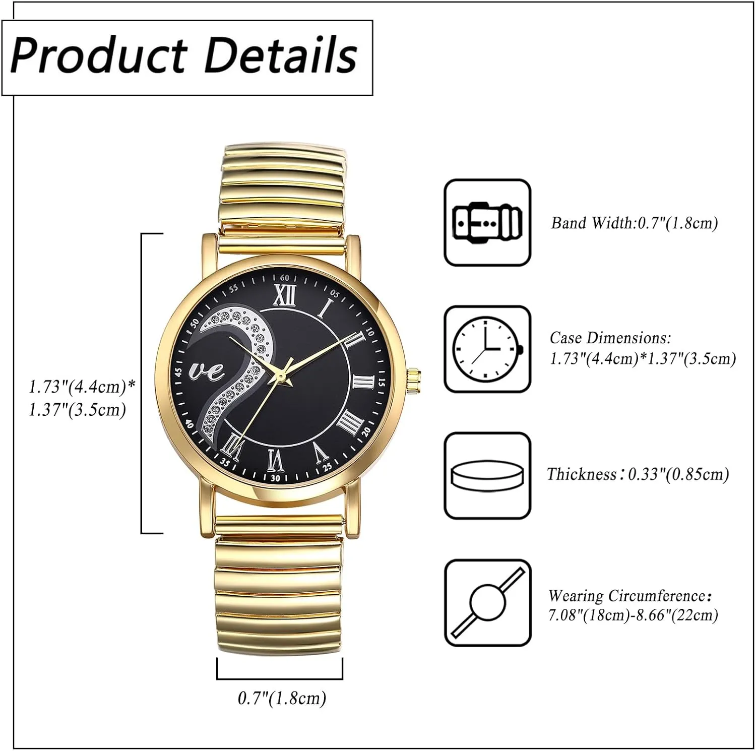 Avaner Elastic Strap Couple Watches: Stretch Band His and Her Analog Quartz Stainless Steel Bangle Wrist Watches for Men Women