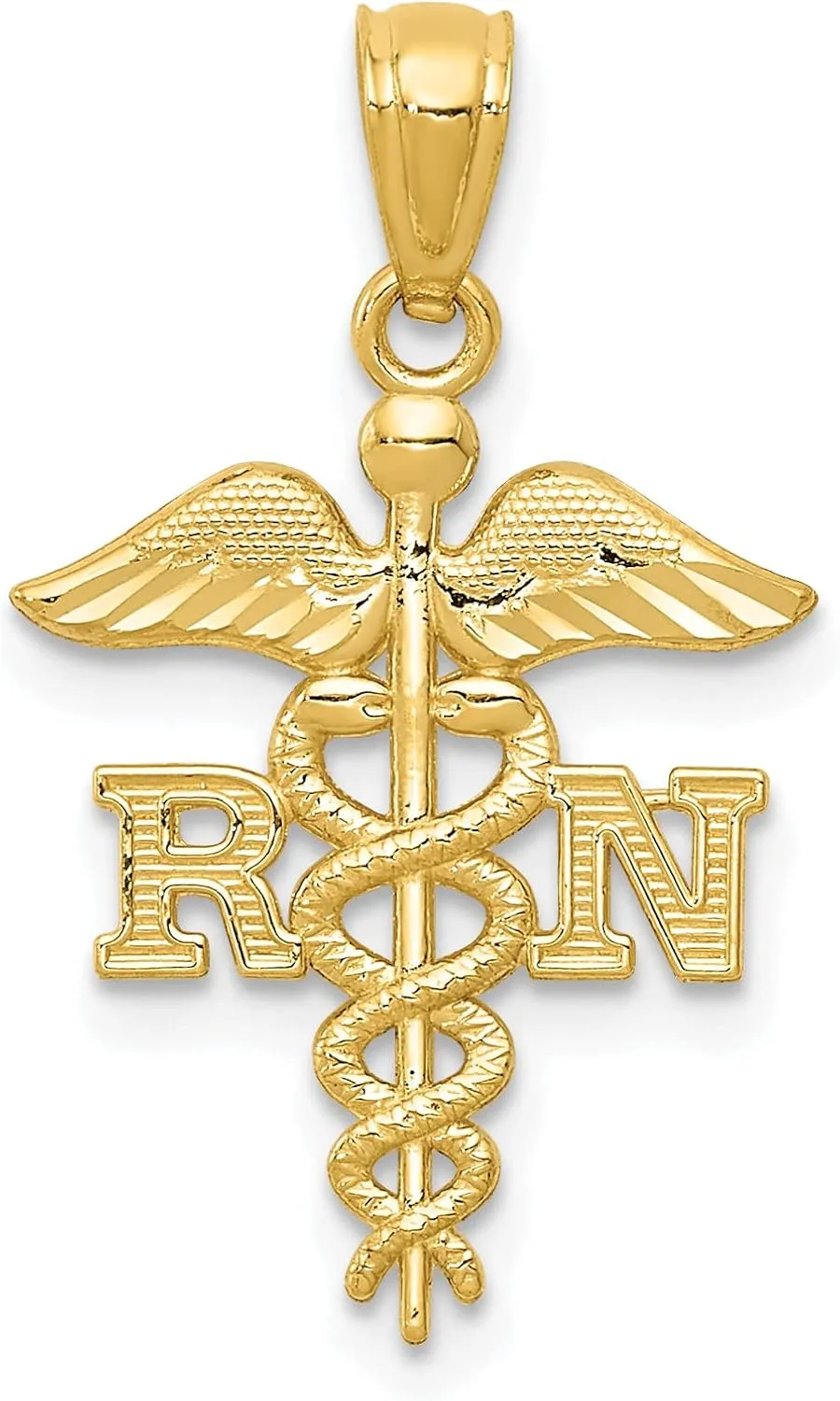 Avariah Solid 10k Yellow Gold Diamond-cut Polished RN Nurse Pendant - 24.34mm