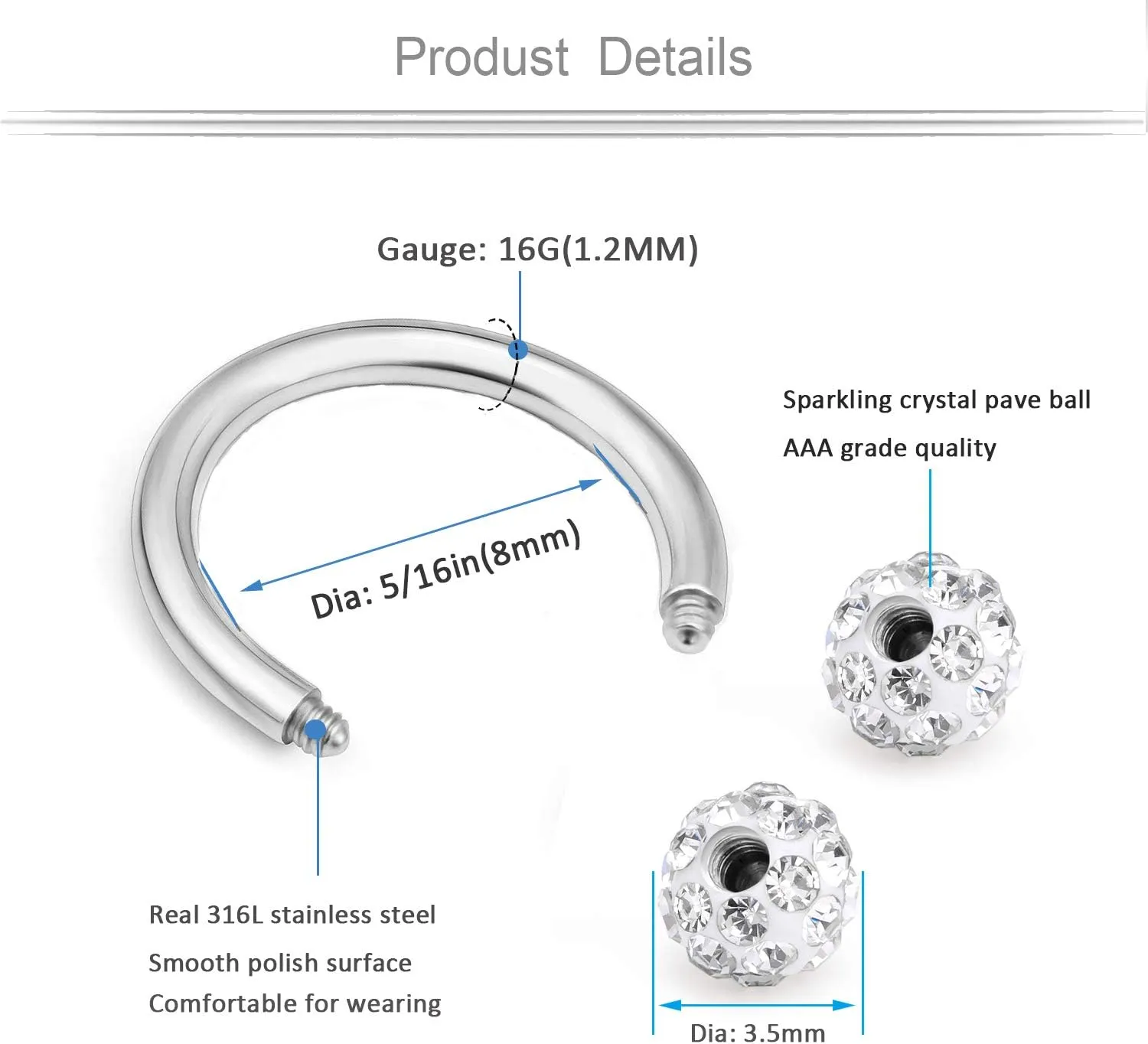 AVYRING 16g Cartilage Earring Hoop Studs for women Forwards Helix Ear Hoops Rook Daith Conch Tragus Earrings Stainless Steel Piercing Kit Jewelry