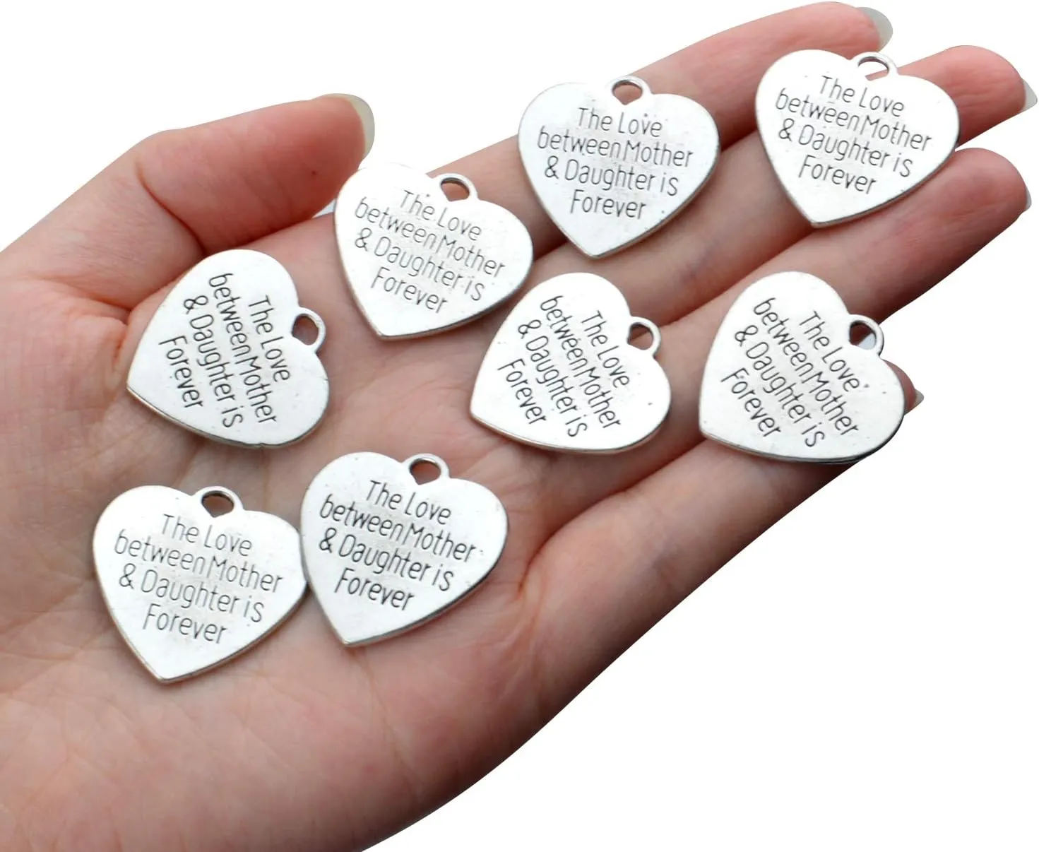 Aylifu 30pcs Heart-shaped Charms with Message 'The Love Between Mother & Daughter is Forever' Crafts Supplies Jewelry Findings for Bracelet Necklace Keychain Pendants