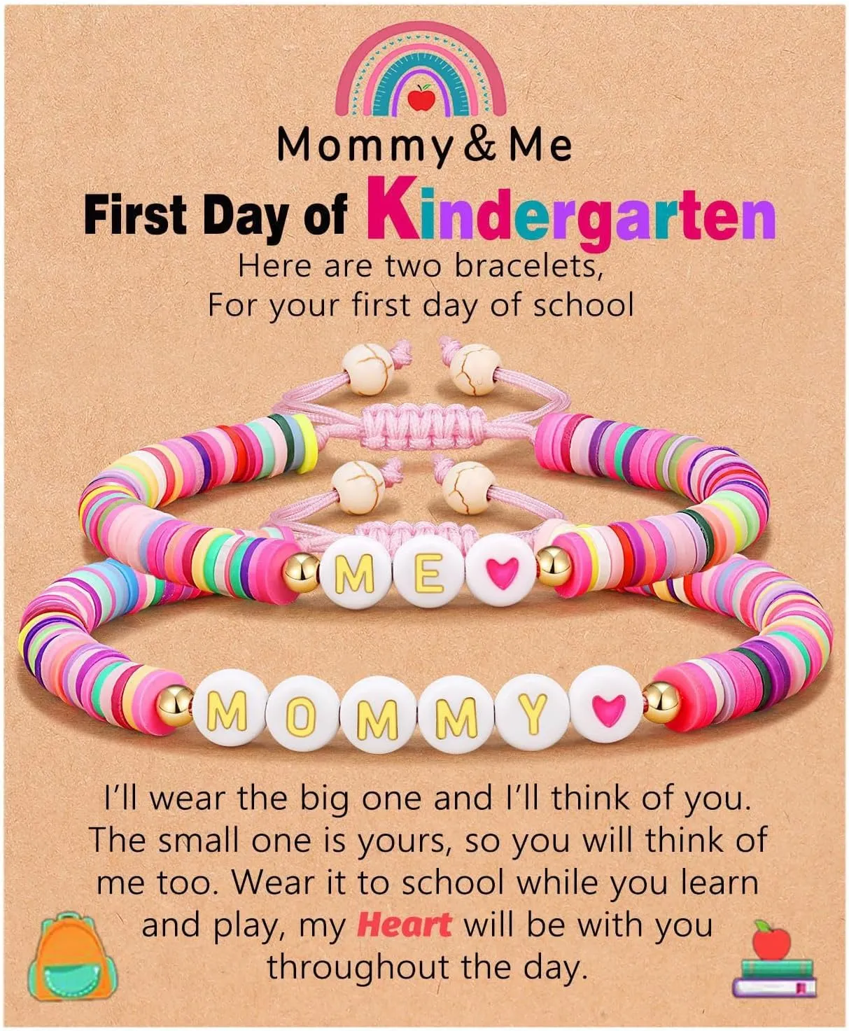 Back to school Bracelets for Mom Daughter/Son Best Friend Friendship Bracelets for 2, BFF Matching Heart Butterfly Bracelets Set First Day of School Gifts