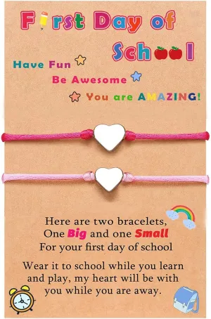 Back to School Bracelets Matching Heart Mother Daughter Adjustable Strings Bracelets First Day of School Gifts