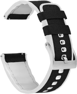 BARTON WATCH BANDS with Integrated quick release spring bars - Hybrid Silicone - Cordura Fabric, Water-Resistant Leather and Silicone Hybrid Watch Bands - Choice of Color & Width (18mm, 20mm, 22mm)