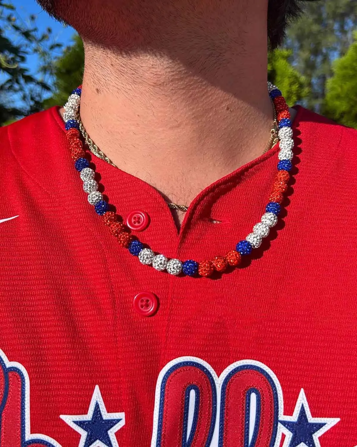 Baseball Bead Necklace for Men, 16/18/20" Ice Necklace Cool Gifts, Rhinestone Bling Inspired Sports Jewelry Gift