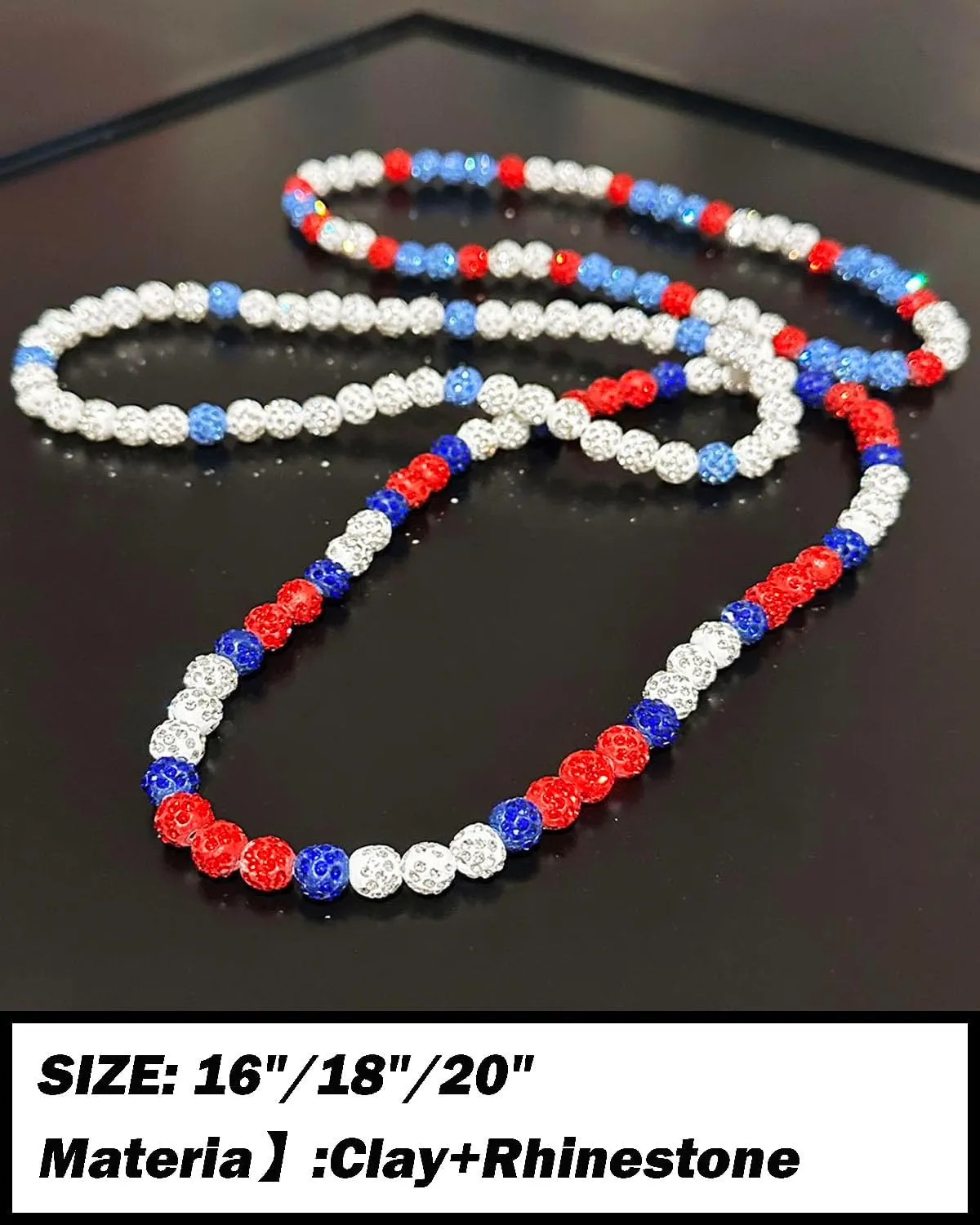 Baseball Bead Necklace for Men, 16/18/20" Ice Necklace Cool Gifts, Rhinestone Bling Inspired Sports Jewelry Gift