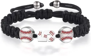 Baseball Number Bracelets for Men Athletes Jersey Number Bracelet Handmade Braided Adjustable Bracelets Personalized Baseball Gifts for Men