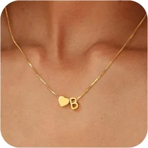 BAYLAY Heart Initial Necklaces for Women Girls, 18K Gold Plated Letter A-Z Initial Necklace Jewelry Dainty Gold Initial Necklaces for Women Teen Girl Gifts Trendy Stuff
