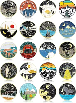 BBTO 20 Pieces Outdoors Enamel Pins Outdoor Enamel Set for Backpacks Aesthetic Set Nature Button Vintage Lapel Camping Pins Cute Brooch Badges