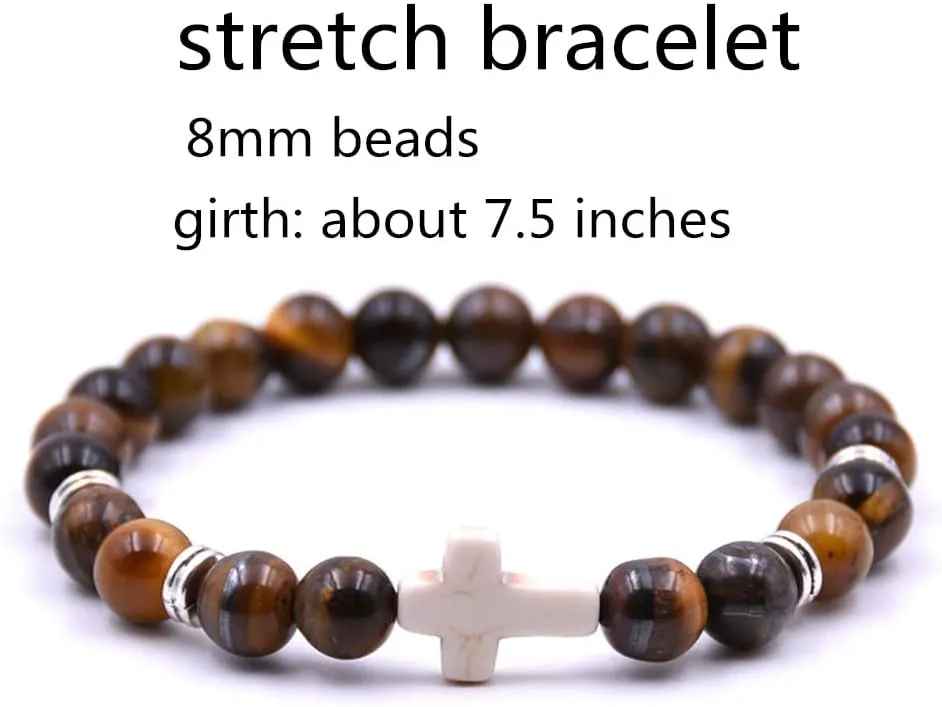 Beaded Bracelets Cross Bracelet for Women Men Lava Rock Turquoise Tiger Eye Natural Bracelet Anxiety Healing