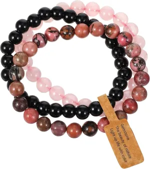 Beaded Bracelets For Women, 3 PCS Healing Bracelets for Women 8mm Natural Stone Beaded Stretch Bracelet Round Beads Adjustable Stretch Crystal Bracelets Amethyst Jewelry Gifts