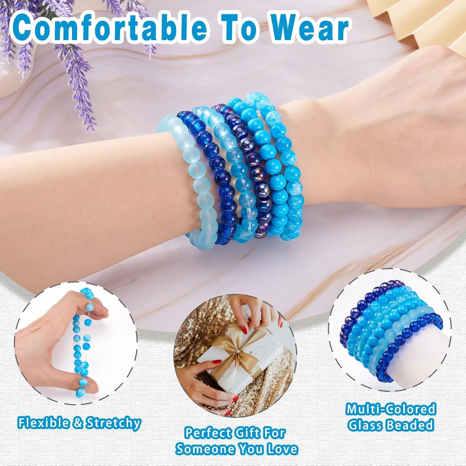 Beadthoven Beaded Stretch Bracelet Stackable Layering Bracelets Crystal Glass Bracelet for Women Men Multicolor Boho Friendship Handmade Gift