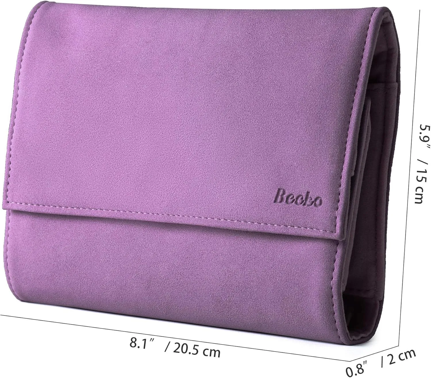 Becko US Jewelry Organizer Roll Travel Jewel Bag case for Multiple Necklaces, Rings, Bracelets, Supple Leather & Suede, Large Capacity Without Crease, Lightweight, Portable & Practical (Purple)