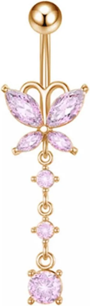 Belly Button Rings for Women Dangle Belly Button Rings 14G 316L Stainless Steel Butterfly Belly Rings Cubic Zirconia Butterfly Dangle Navel Rings Dangle Belly Button Rings Body Piercing Statement Jewelry