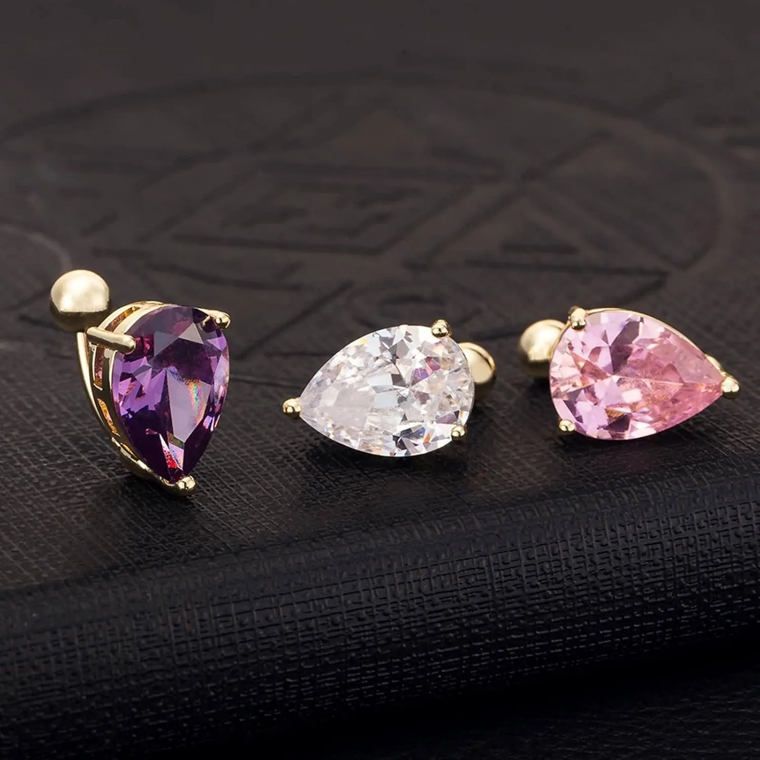 Belly Button Rings Surgical Steel Belly Rings Gold Teardrop Cubic Zirconia Belly Button Rings for Women Barbell Body Piercing Jewelry 14 Gauge