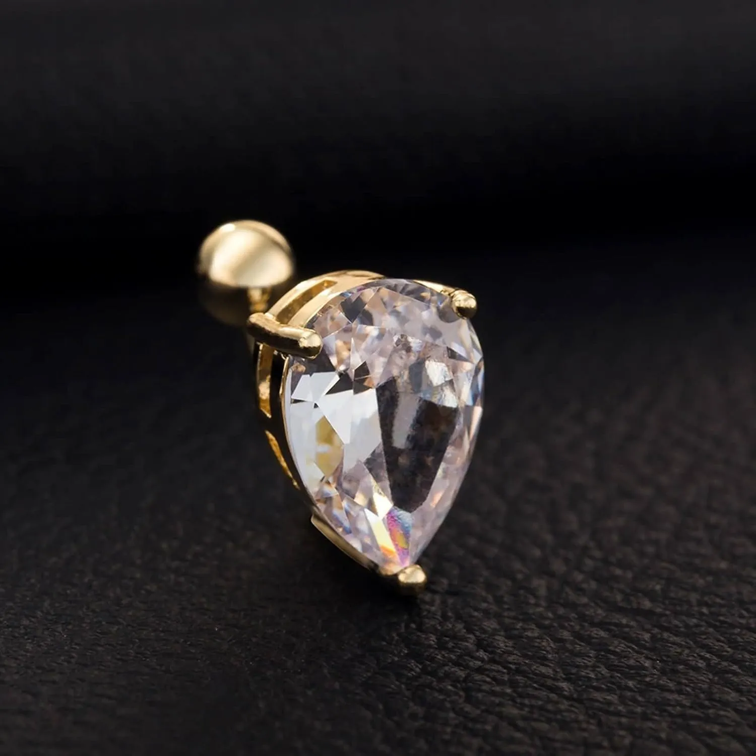 Belly Button Rings Surgical Steel Belly Rings Gold Teardrop Cubic Zirconia Belly Button Rings for Women Barbell Body Piercing Jewelry 14 Gauge