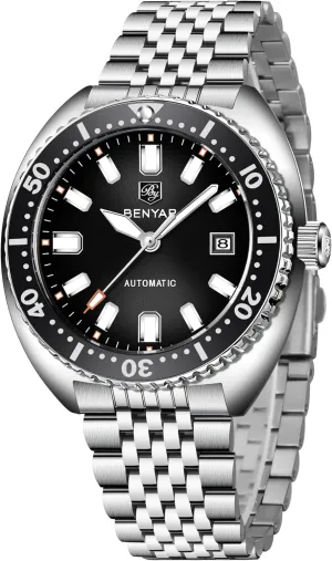 Benyar Watches Men Stainless Steel Strap Mechanical Watch 50M Waterproof Calendar Luminous Business Mens Automatic Watch