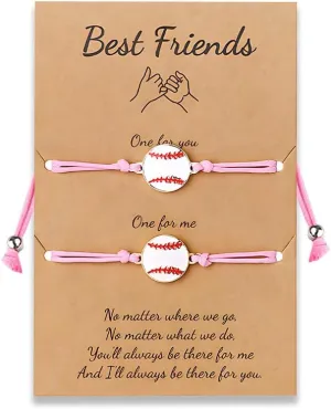 Best Friend Baseball Bracelets Gifts for Women Friendship Bracelet for Her Best Friend Birthday Graduation Gifts for Besties Sister Adjustable Matching Baseball Braided Bracelets for 2 Pink