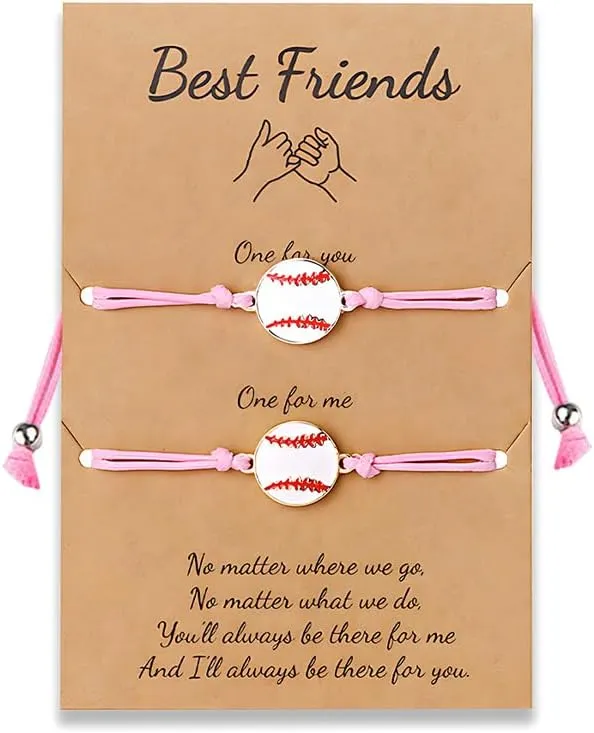 Best Friend Baseball Bracelets Gifts for Women Friendship Bracelet for Her Best Friend Birthday Graduation Gifts for Besties Sister Adjustable Matching Baseball Braided Bracelets for 2 Pink
