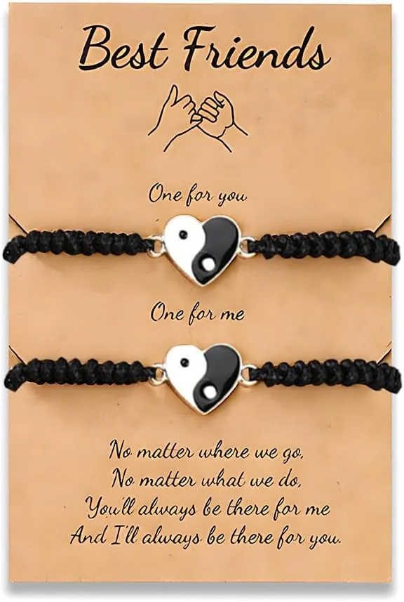 Best Friend Bracelet Friendship Gifts for Best Friends Yin Yang Bracelets for Men Women Friends Birthday Graduation Gifts for Besties Adjustable Matching Heart Pendant Bracelets for 2 Brother Sister