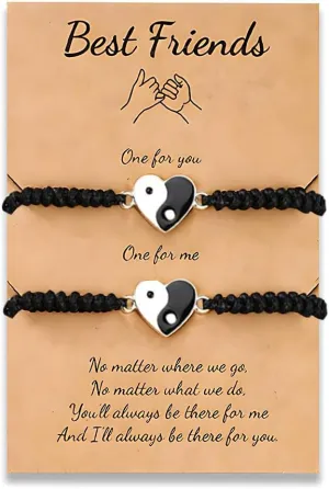 Best Friend Bracelet Friendship Gifts for Best Friends Yin Yang Bracelets for Men Women Friends Birthday Graduation Gifts for Besties Adjustable Matching Heart Pendant Bracelets for 2 Brother Sister