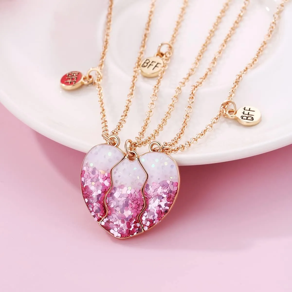 Best Friend Necklaces for 3 Matching Heart Pendant Magnetic Bff Friendship Necklace