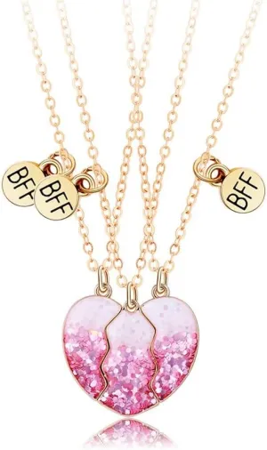 Best Friend Necklaces for 3 Matching Heart Pendant Magnetic Bff Friendship Necklace