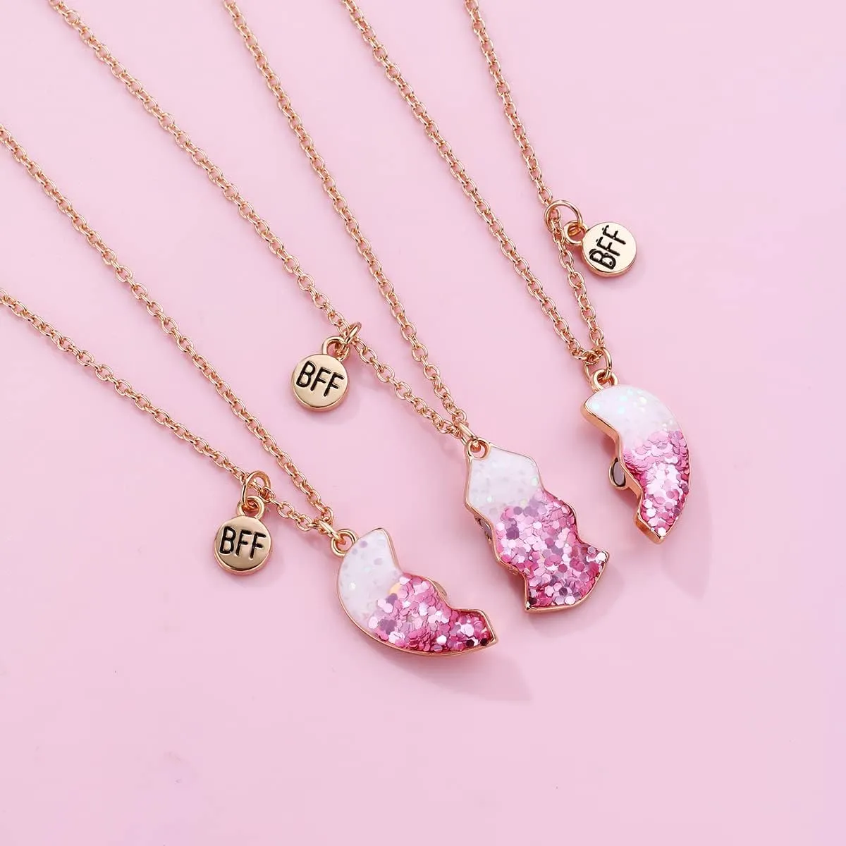 Best Friend Necklaces for 3 Matching Heart Pendant Magnetic Bff Friendship Necklace