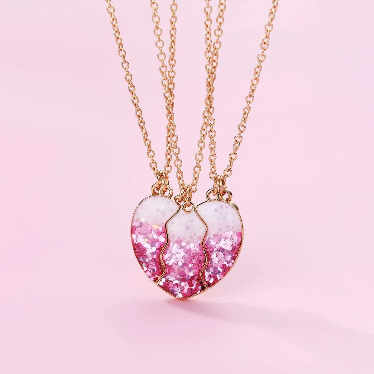 Best Friend Necklaces for 3 Matching Heart Pendant Magnetic Bff Friendship Necklace
