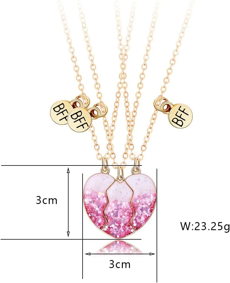 Best Friend Necklaces for 3 Matching Heart Pendant Magnetic Bff Friendship Necklace