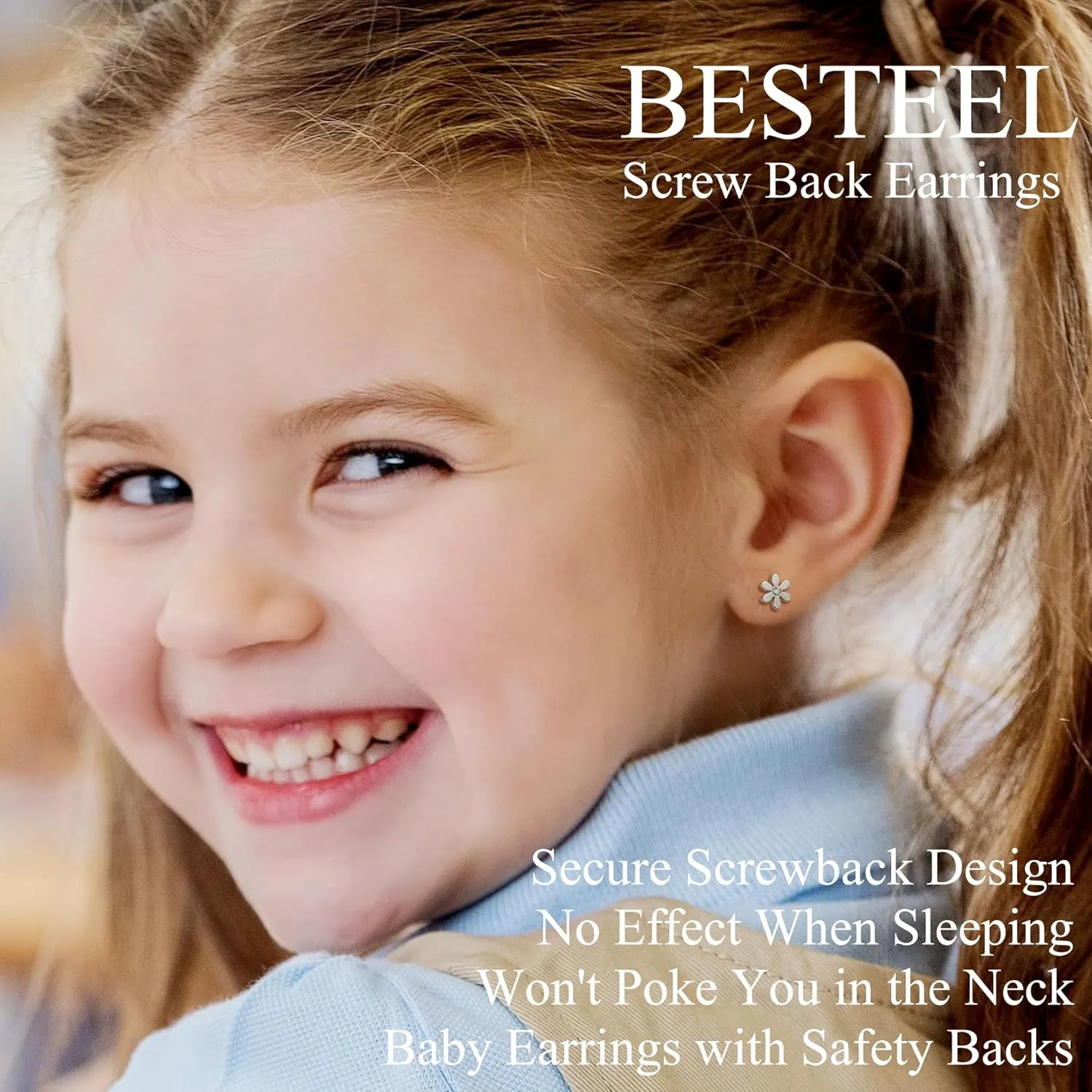 BESTEEL 12 Pairs Hypoallergenic Earrings for Girls Women Stainless Surgical Steel Screw Flat Back Stud Earrings Cute CZ Flower Tiny Screwback Studs Set Toddler Kids Baby 20G