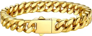 Bestyle Thick Mens Cuban Link Chain Bracelets, Durable Real 18K Gold/Black Metal Plated Solid Stainless Steel Hand Chain Cuban Bracelets for Men, Silver Black Gold Bracelets for Father Husband
