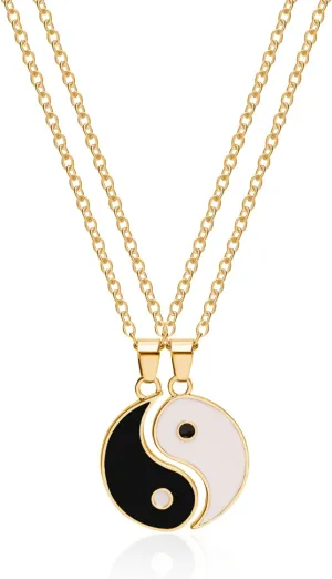 BFF Necklace for 2 Best Friend Necklace Set-Yin Yang Tai Chi Pattern Pendant Black and White Taoism Culture Friendship Necklace