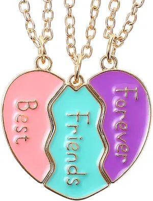 BFF Necklace for 3, Best Friend Necklaces Pendant Heart Broken Stitching Necklace 3 Person Friendship Necklaces Set for Best Friends Women Anniversary Birthday Gifts