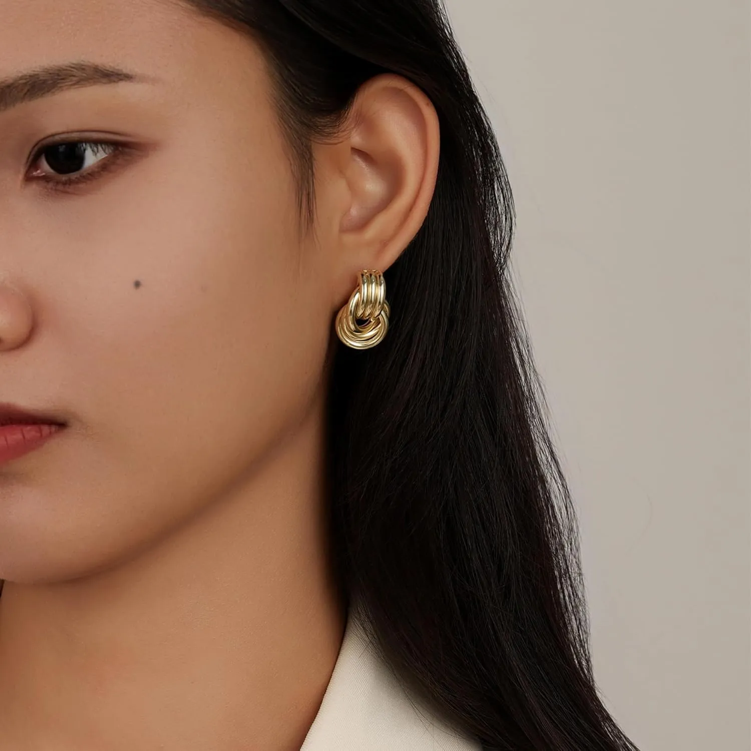 Big Chunky Knot Link Earrings for Women, Circle Geometric Drop Dangle Earringds Stud