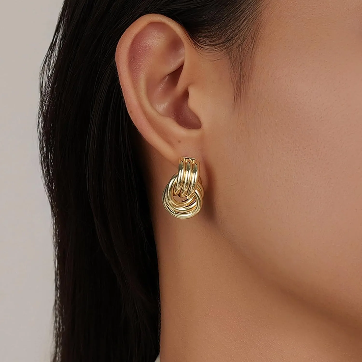 Big Chunky Knot Link Earrings for Women, Circle Geometric Drop Dangle Earringds Stud