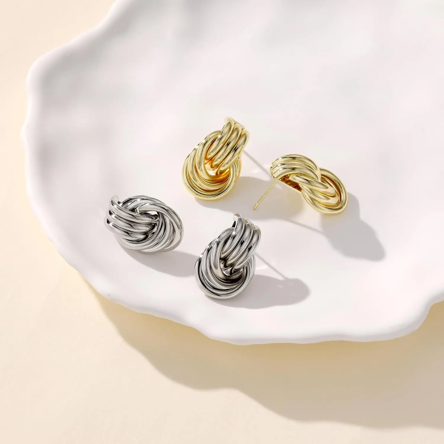 Big Chunky Knot Link Earrings for Women, Circle Geometric Drop Dangle Earringds Stud