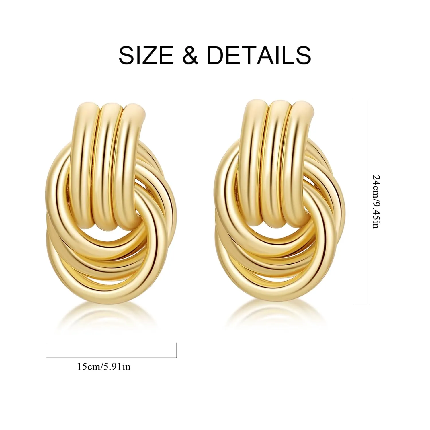 Big Chunky Knot Link Earrings for Women, Circle Geometric Drop Dangle Earringds Stud