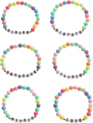 Big Sister Bracelets, 6 PCS Little Girls Sister's Jewelry Gifts, Inspired Beaded Bracelets, Big Sis Announcement Jewelry
