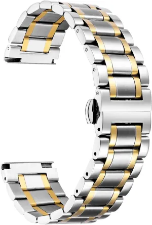 BINLUN Stainless Steel Watch Bands 12mm-24mm Universal Metal Replacement Watch Straps SmartWatch Bracelets Links Straight & Curved Ends Men Women 6 Colors(Silver-Gold,16mm)