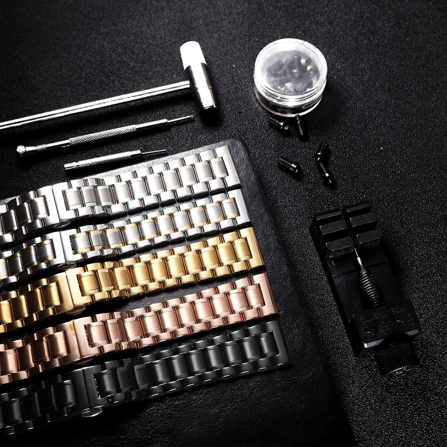 BINLUN Stainless Steel Watch Bands 12mm-24mm Universal Metal Replacement Watch Straps SmartWatch Bracelets Links Straight & Curved Ends Men Women 6 Colors(Silver-Gold,16mm)